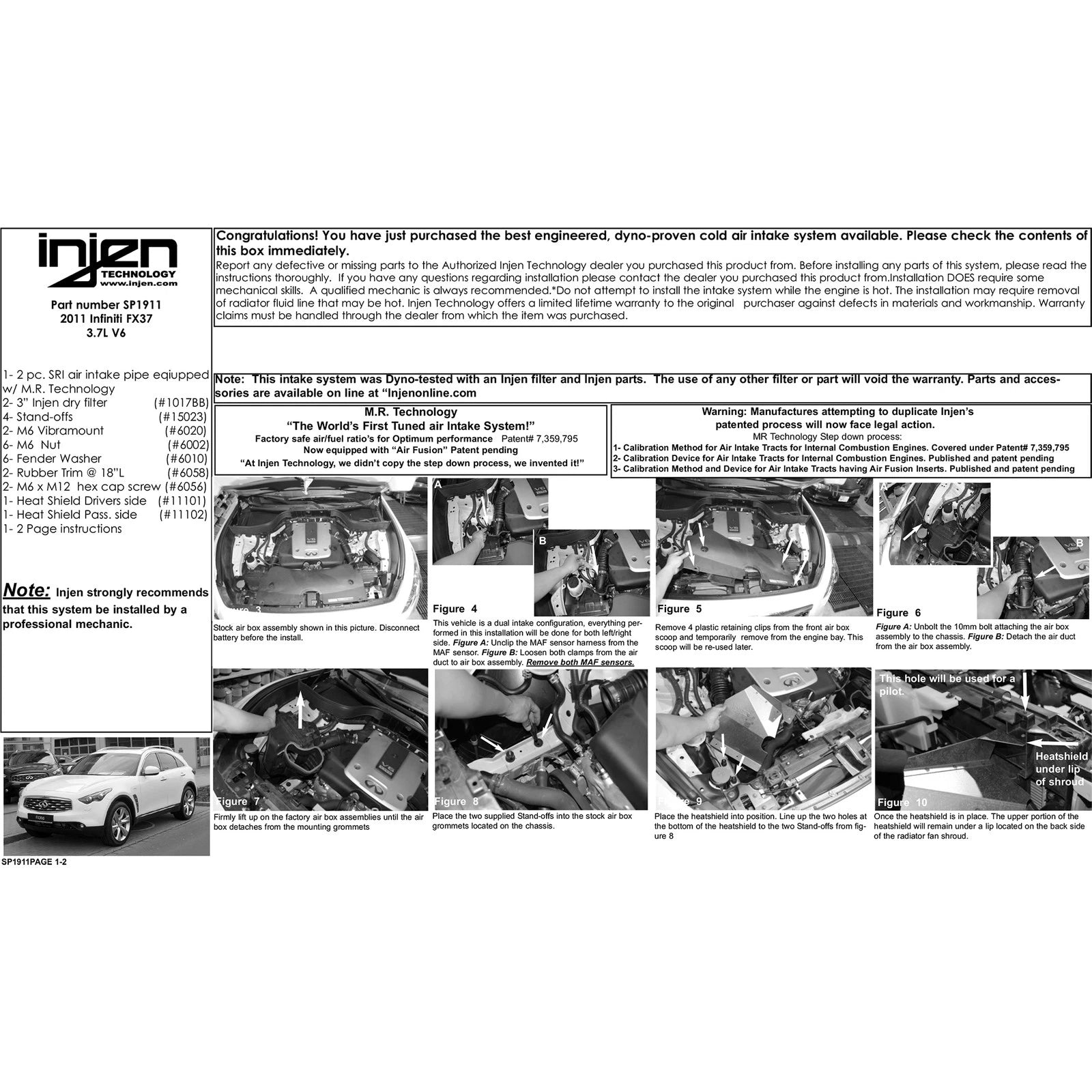 Injen 2008-2014 Infiniti FX50 Twin Short Ram Intake | SP1911P (SP1911P)