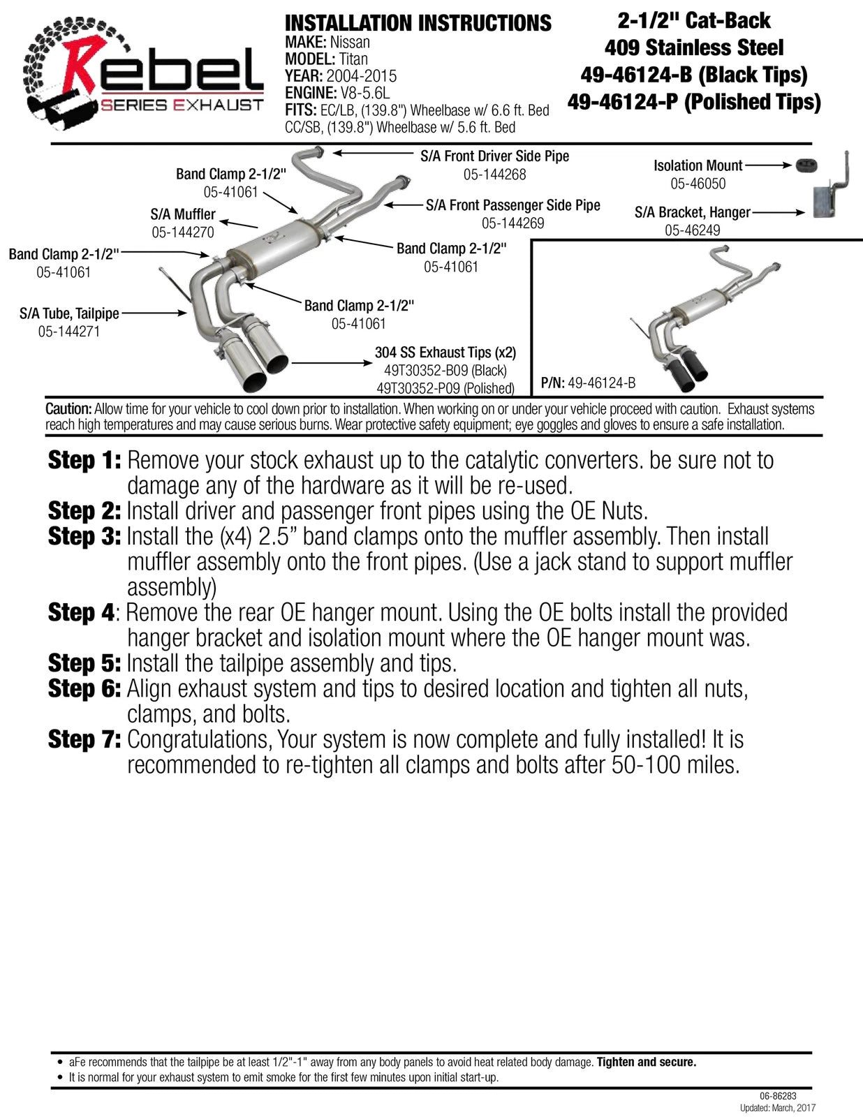 aFe Rebel Series 3in 409SS Cat-Back Exhaust | Nissan Titan V8 5.6L (04-15) (49-46124-P)