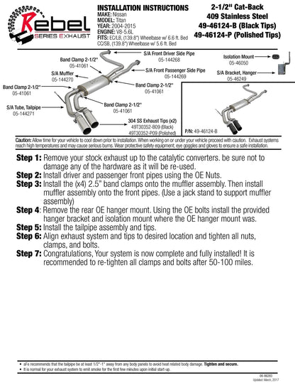 aFe Rebel Series 3in 409SS Cat-Back Exhaust | Nissan Titan V8 5.6L (04-15) (49-46124-P)