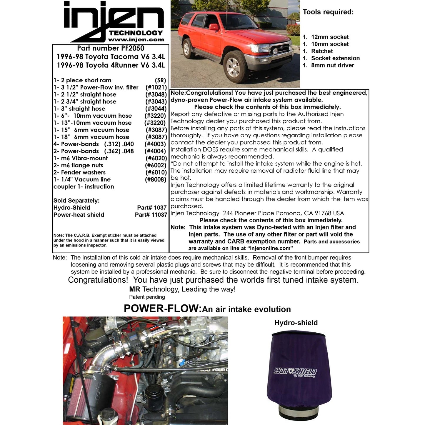 Injen Power-Flow Air Intake System | Toyota 4Runner / Tacoma 3.4L V6 (95-02) (PF2050P)
