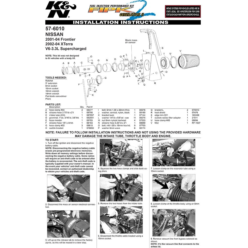 K&N 3.3L V6 Nissan Frontier Performance Intake Kit | Nissan Frontier (01-04)