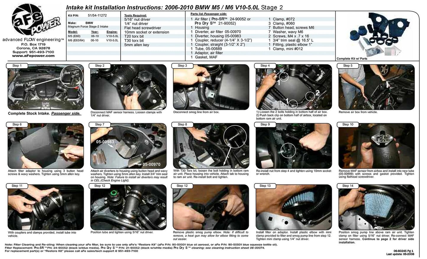 aFe Magnum FORCE Stage-2 Cold Air Intake System w/ Pro 5R Filter | BMW M5/M6 (06-10) (54-11272)