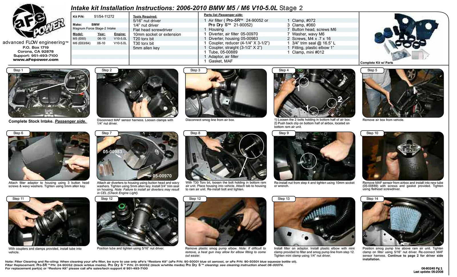 aFe Magnum FORCE Stage-2 Cold Air Intake System w/ Pro 5R Filter | BMW M5/M6 (06-10) (54-11272)