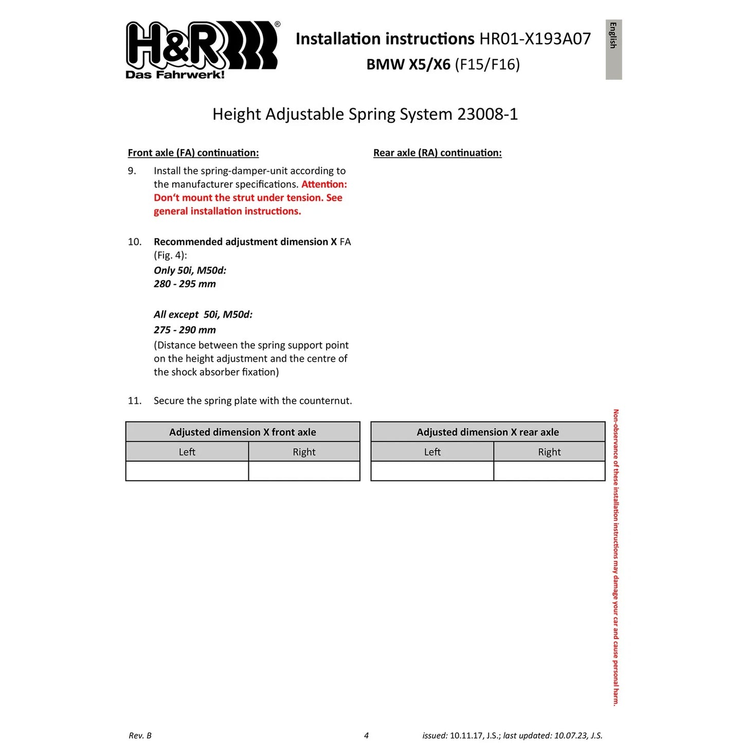 H&R VTF Adjustable Lowering Springs | BMW X6 M (F86) (15-19) (23008-1)