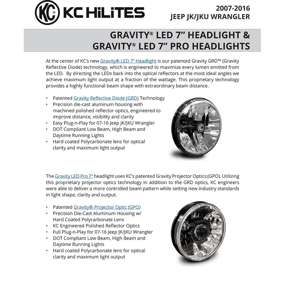 KC HiLiTES 07-18 Jeep JK 7in. Gravity LED Headlights | Jeep JK (42351)
