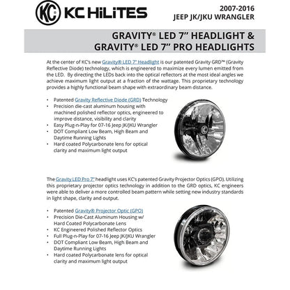 KC HiLiTES 07-18 Jeep JK 7in. Gravity LED Headlights | Jeep JK (42351)