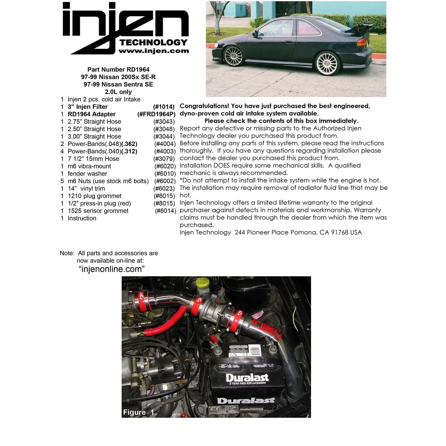 Injen Cold Air Intake System | 1996 - 1998 Nissan 200SX & 1998 - 1999 Nissan Sentra (RD1964)