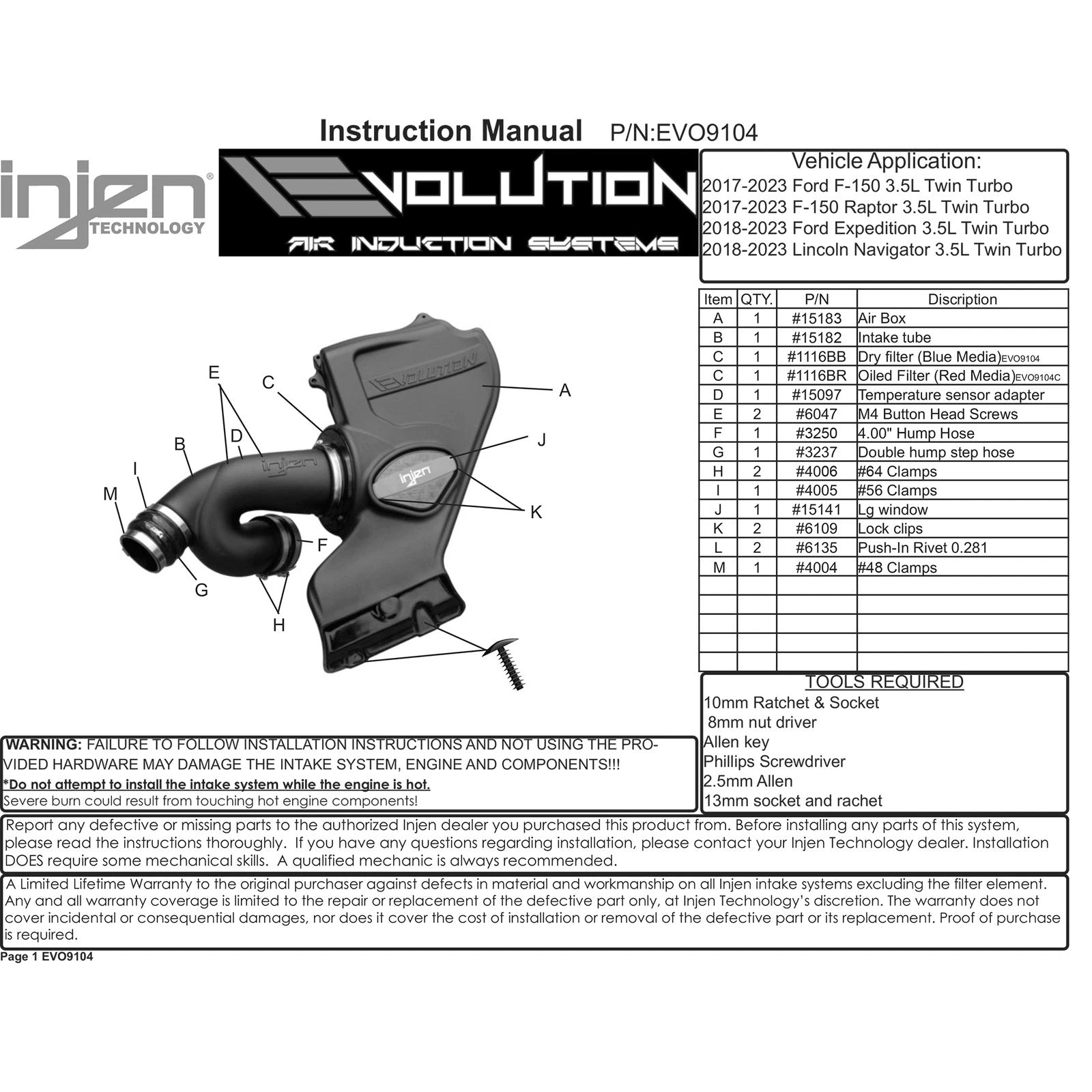 Injen Evolution Oiled Intake | Ford F-150 / Mustang / Expedition / Lincoln Navigator / F-150 Lightning (15-20/21-26/22-26)
