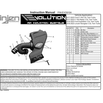 Injen Evolution Oiled Intake | Ford F-150 / Mustang / Expedition / Lincoln Navigator / F-150 Lightning (15-20/21-26/22-26)