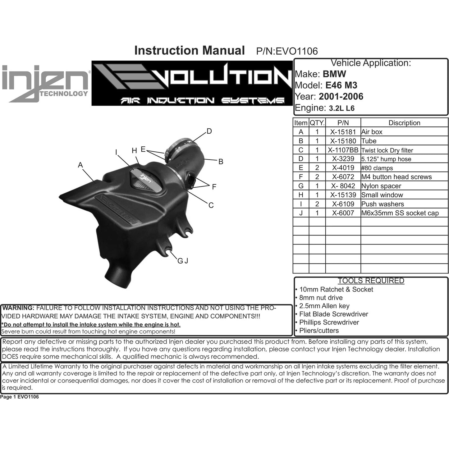 Injen Evolution Intake | BMW M3 E46 (01-06), Z3 (95-03) (EVO1106)