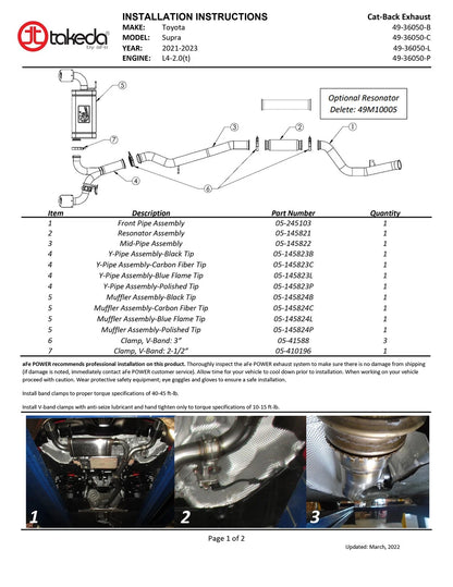 aFe Takeda 3in to 2.5in SS Cat-Back Exhaust | Toyota Supra 21-24 (49-36050-P)