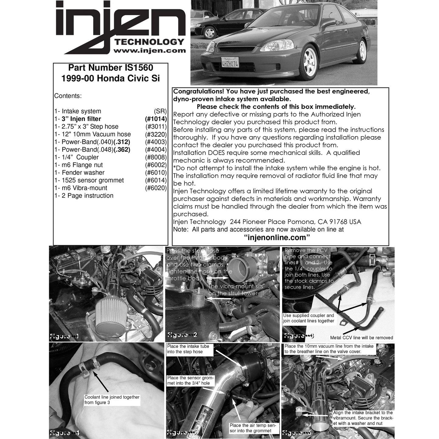 Injen Polished Short Ram Cold Air Intake System | Honda Civic Si (99-00) (IS1560P)
