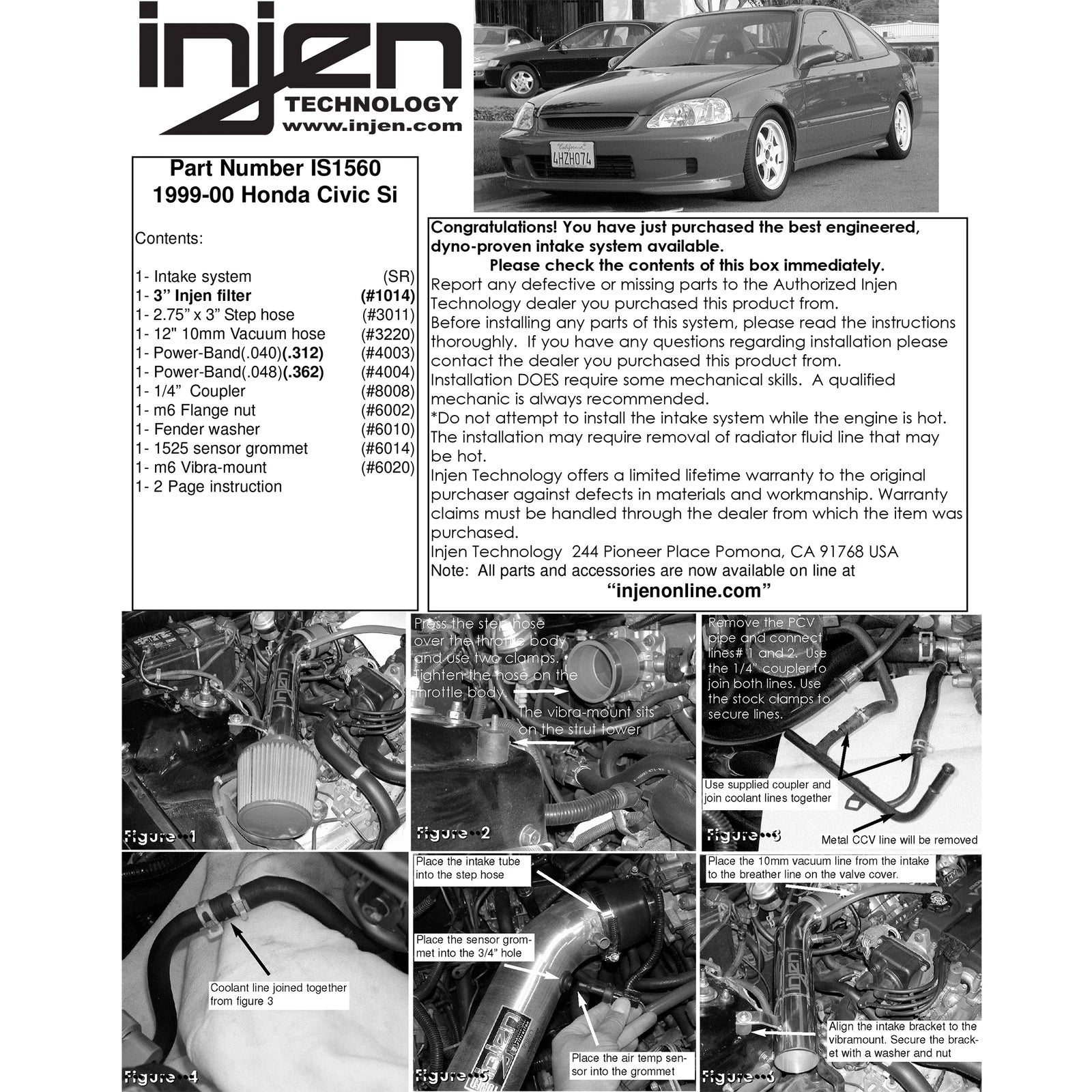 Injen Polished Short Ram Cold Air Intake System | Honda Civic Si (99-00) (IS1560P)
