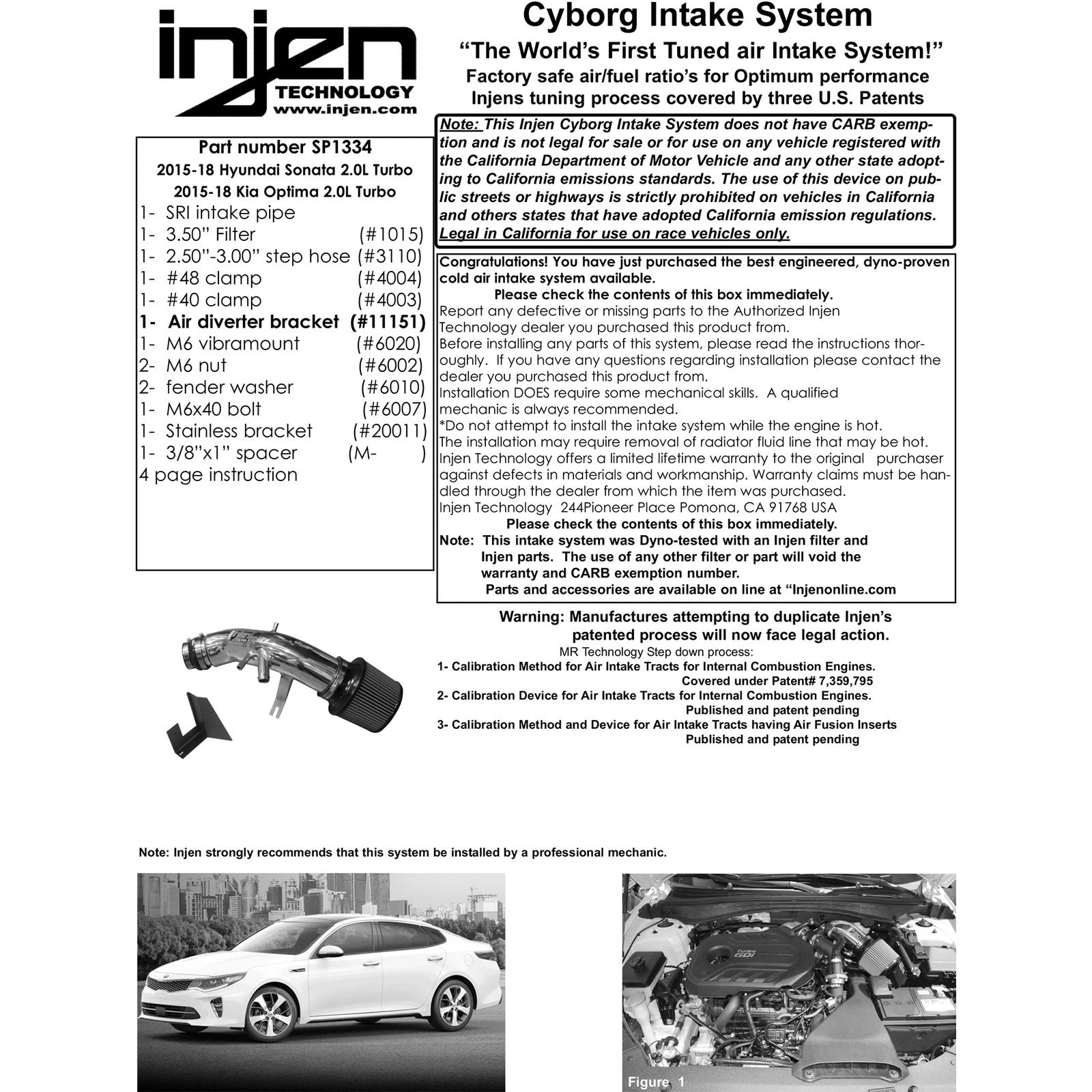 Injen 2.0T Short Ram Air Intake | Hyundai Sonata / Kia Cadenza / Optima / Azera (98-20) (SP1334P)