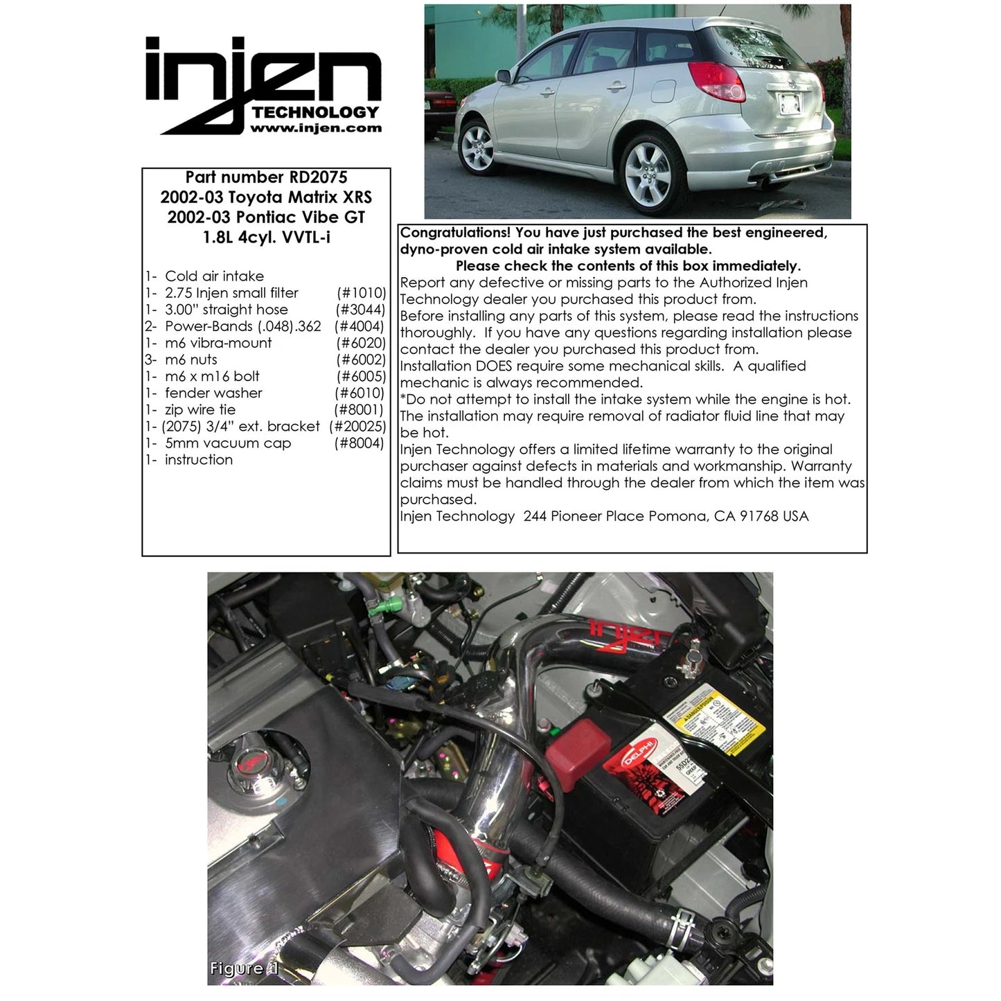 Injen Polished RD Cold Air Intake System | Toyota Matrix XRS (02-03) (RD2075P)