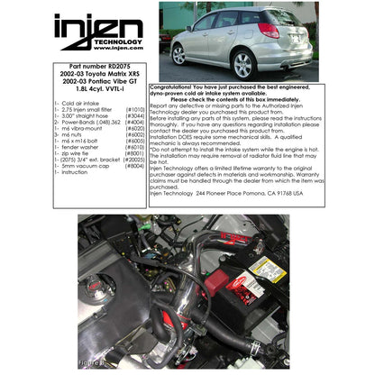 Injen Polished RD Cold Air Intake System | Toyota Matrix XRS (02-03) (RD2075P)