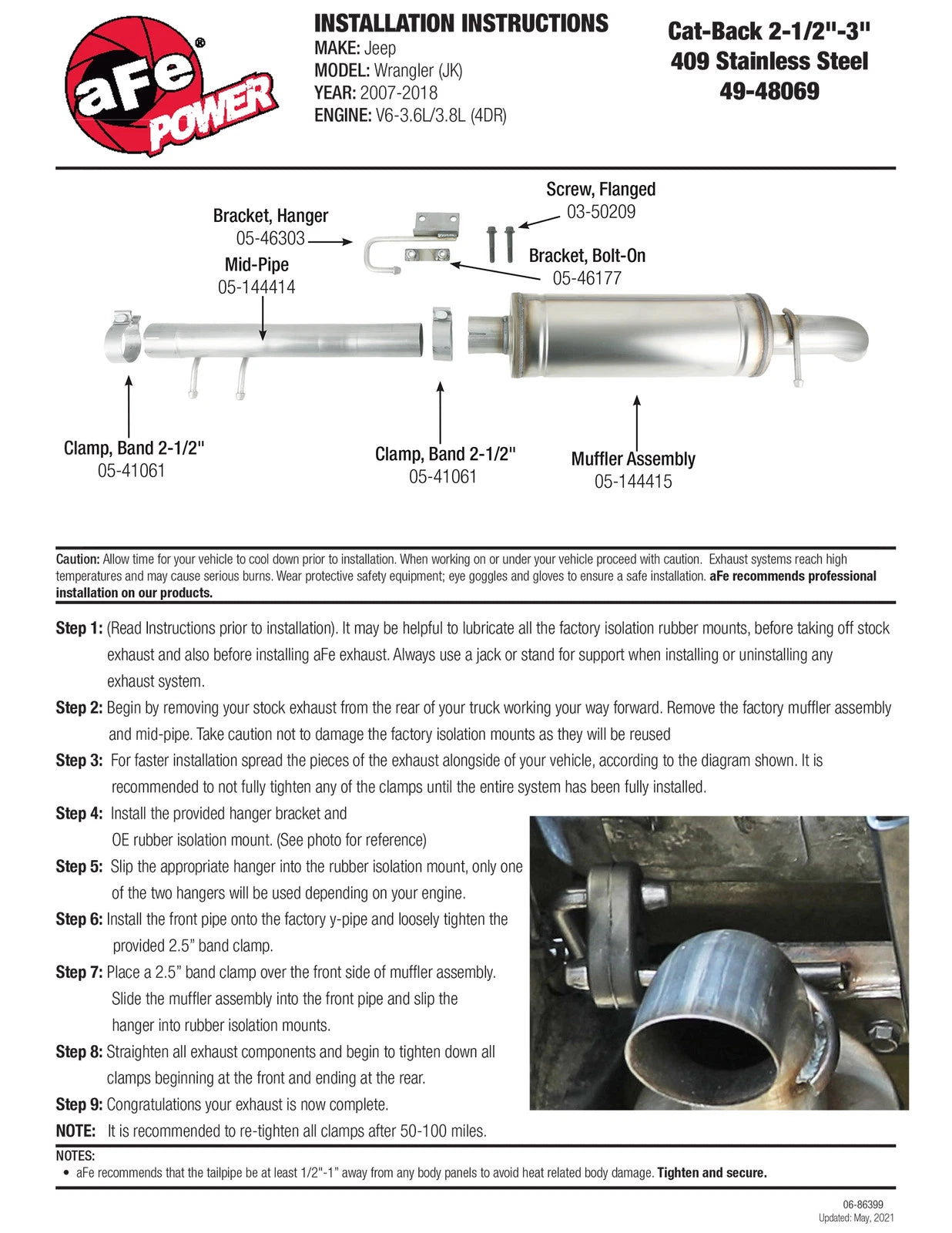 aFe 2.5-3in SS Cat-Back Exhaust Jeep JK (12-18)/3.8L (07-11) (49-48069)