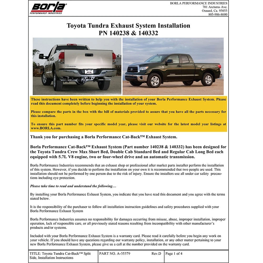 Borla Cat-Back Exhaust System - Touring | Multiple Fitments (140332)