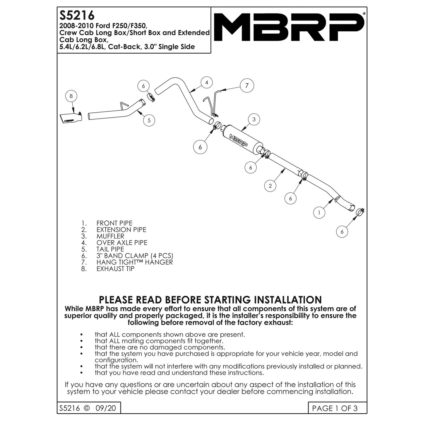 MBRP 3in Aluminum Cat-Back Single Side Exhaust | Ford F-250/350 08-12 (S5216AL)