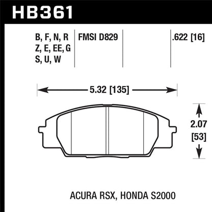 Hawk HPS Front Brake Pads | 2000-2009 Honda S2000 (HB361F.622)