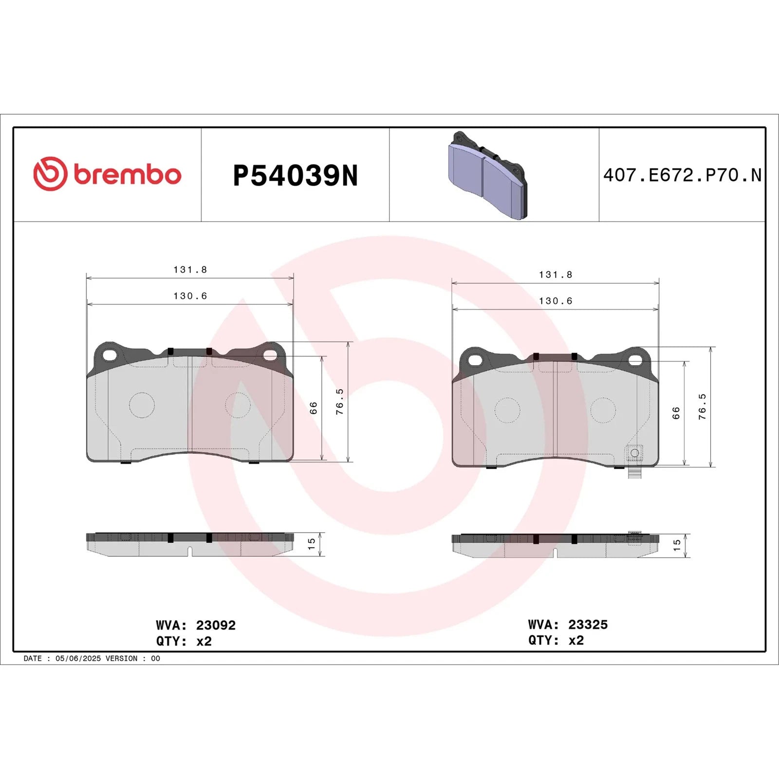 Brembo OE Front OE Equivalent Pad | Subaru WRX STI (15-17) / BRZ (17-20) (P54039N)