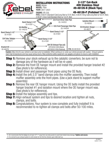 aFe Rebel Series 2-1/2 SS Cat-Back Exhaust | Nissan Titan V8 5.6L (16-17) (49-46126-B)