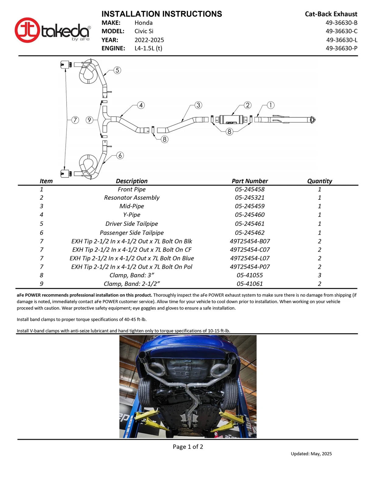 aFe Takeda 2.5-3in SS Cat-Back Exhaust | Honda Civic Si (22+) (49-36630-P)