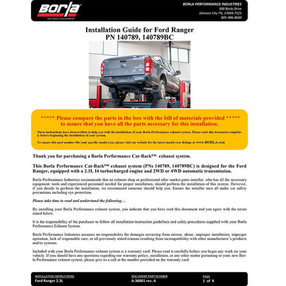 Borla Cat-Back Exhaust System - S-Type | 2019-2020 Ford Ranger 2.3L (140789)