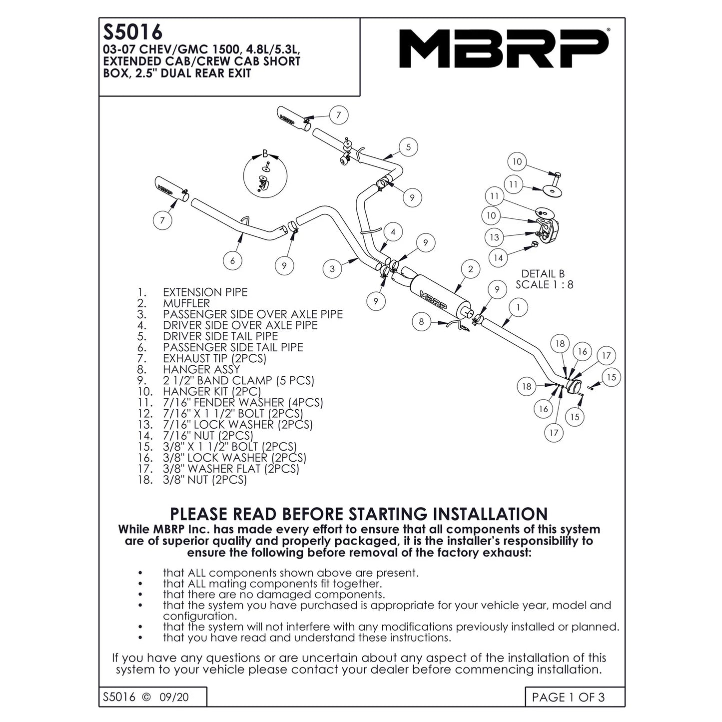 MBRP 2.5in D&S Dual Split Rear Exhaust | Chevrolet/GMC 1500 Classic (03-07) (S5016AL)