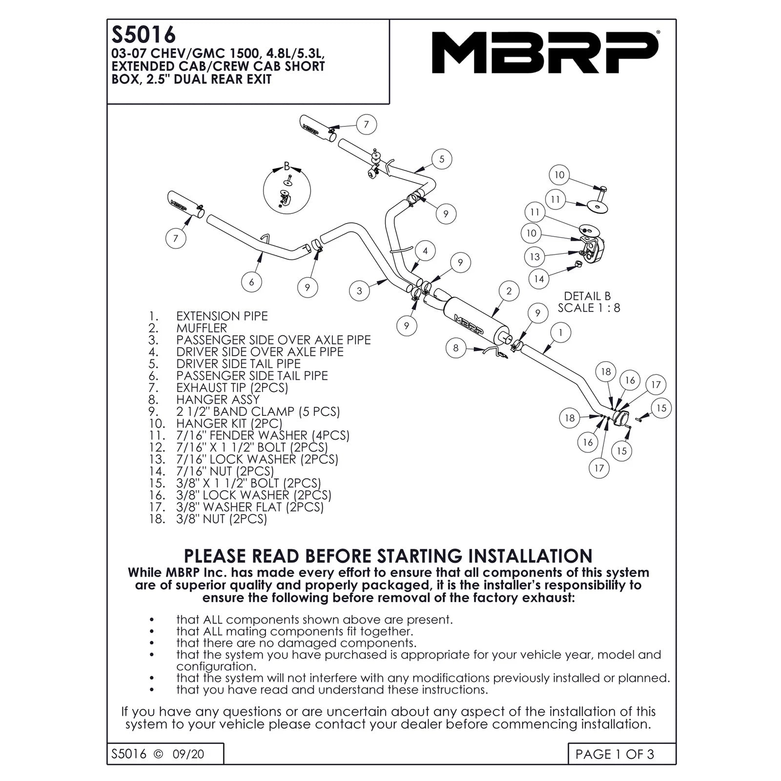 MBRP 2.5in D&S Dual Split Rear Exhaust | Chevrolet/GMC 1500 Classic (03-07) (S5016AL)