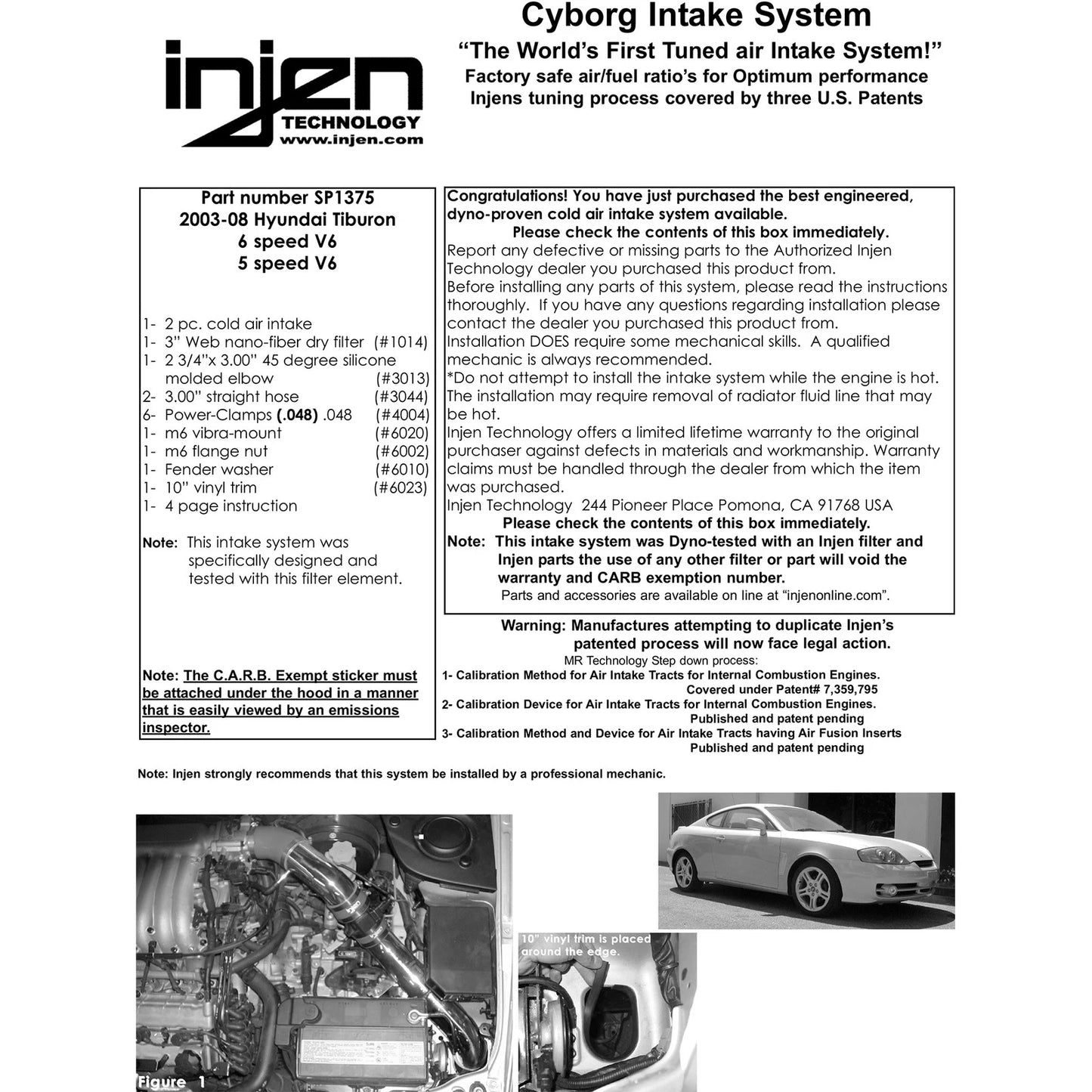 Injen Black Cold Air Intake System w/ MR Tech | Hyundai Tiburon (03-08) (SP1375BLK)