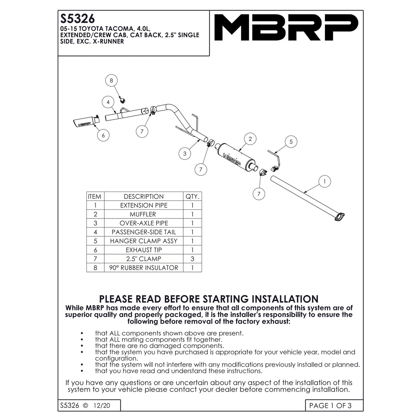 MBRP 2.5in Cat-Back Single Side Exit Aluminized Exhaust | Toyota Tacoma 4.0L EC/CC (05-13) (S5326AL)