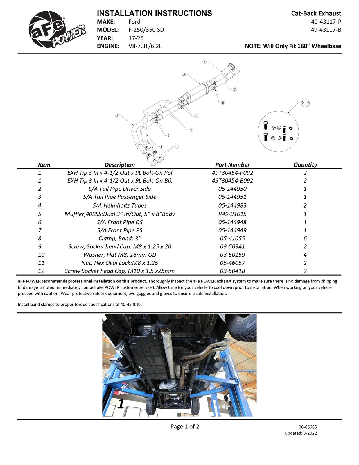 aFe Rebel Series 3in 409 SS Cat-Back Exhaust | Ford F-250/F-350 V8 6.2L/7.3L (17-20) (49-43117-b)