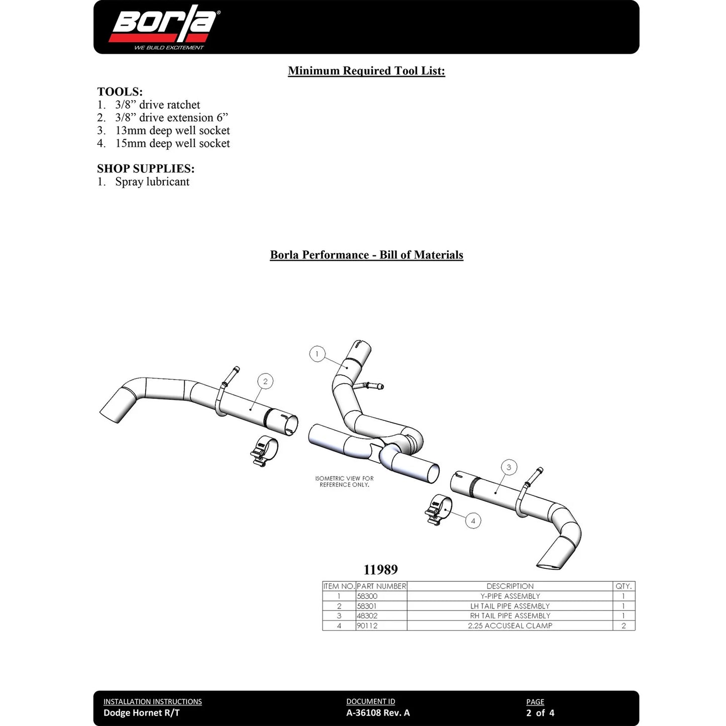 Borla 2.25in S-Type Axle-Back Exhaust | Dodge Hornet R/T 24 (24) (11989)