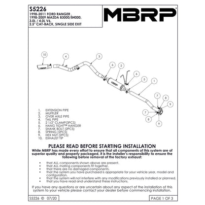 MBRP 2.5in Cat-Back Single Side Aluminized Exhaust | Ford Ranger (98-11) 3.0L/4.0L (S5226AL)