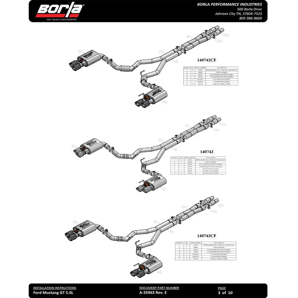 Borla Cat-Back Exhaust System - S-Type | 2018-2020 Ford Mustang Coupe 5.0L (140745)