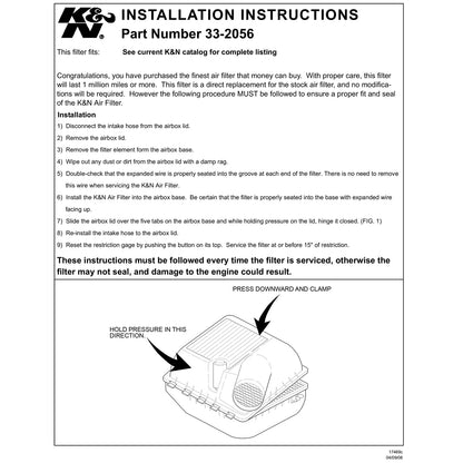 K&N 33-2056 Performance Air Filter for 1994-2002 Dodge Ram 2500 3500 5.9L Diesel