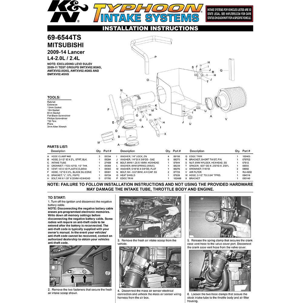 K&N Performance Intake Kit | 2008-2012 Mitsubishi Lancer (69-6544TS)