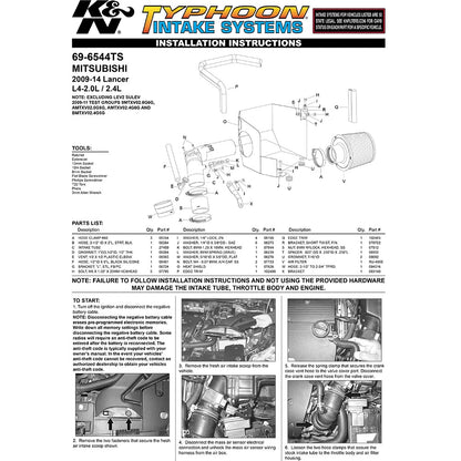 K&N Performance Intake Kit | 2008-2012 Mitsubishi Lancer (69-6544TS)