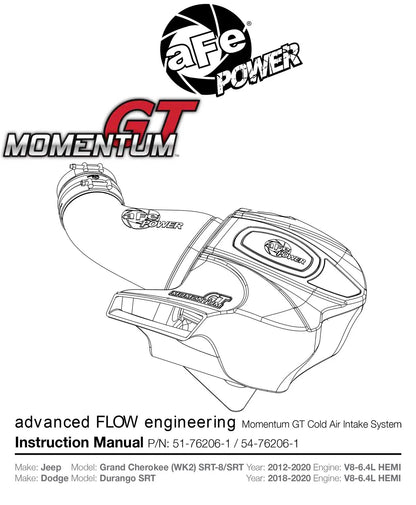 aFe Momentum GT Pro D&S Cold Air Intake | Jeep Grand Cherokee SRT-8/392 (12-17) (51-76206-1)