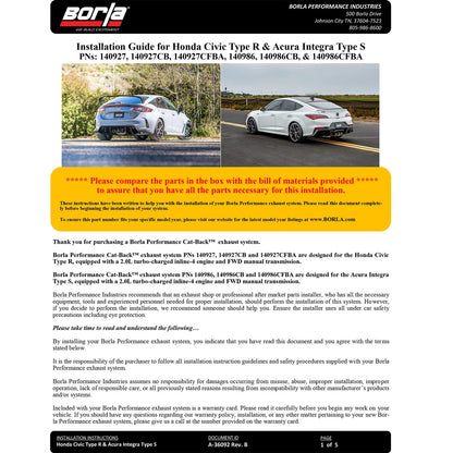 Borla 2.75in Cat-Back Exhaust System | Acura Integra Type S (24+) (140986)