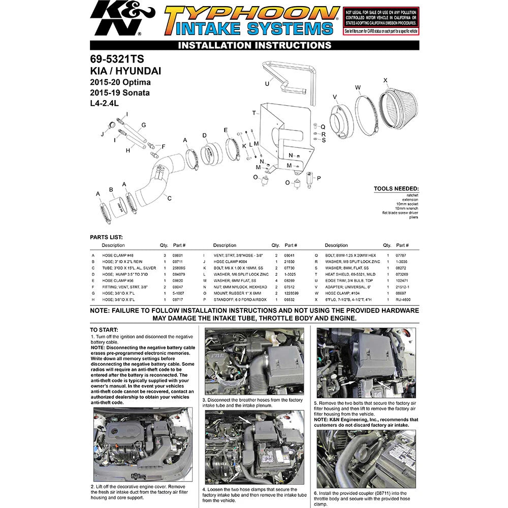 K&N 15-18 Hyundai Sonata L4-2.4L F/I Silver Typhoon Short Ram Intake | Hyundai Sonata (15-18) (69-5321TS)