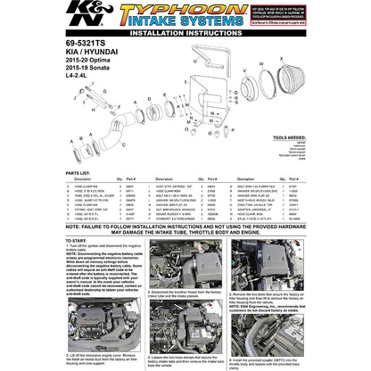 K&N 15-18 Hyundai Sonata L4-2.4L F/I Silver Typhoon Short Ram Intake | Hyundai Sonata (15-18) (69-5321TS)