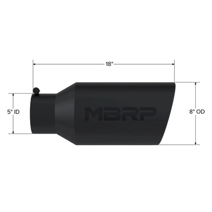 MBRP Universal Tip 8in OD Rolled End 5in Inlet 18in Length T304 - Black