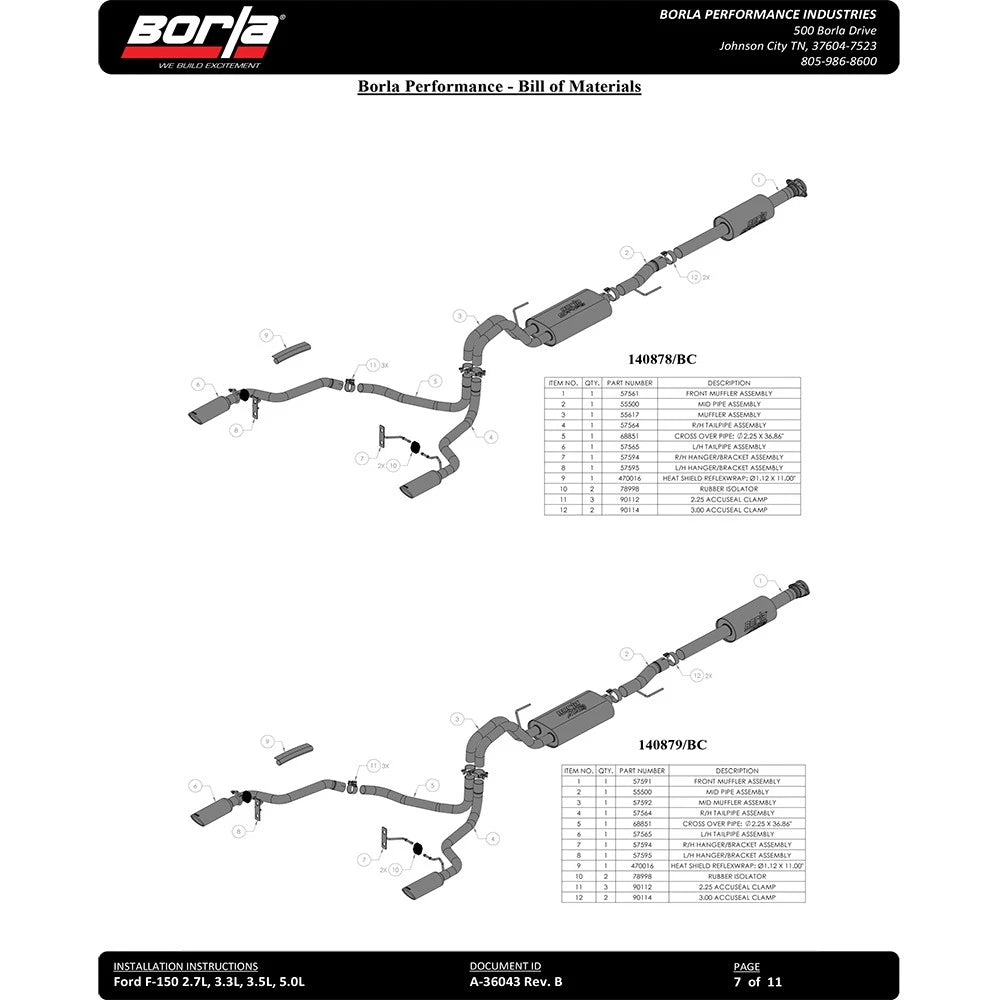 Borla 3" into dual 2.25" Cat-Back System | Ford F-150 (21) 2.7L/3.5L | Split Rear Exit Black Chrome Tips ATAK