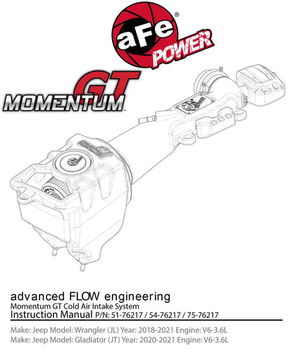 aFe Momentum GT Pro DRY S Cold Air Intake System | Jeep Wrangler (JL) V6 3.6L (18+) (51-76217)