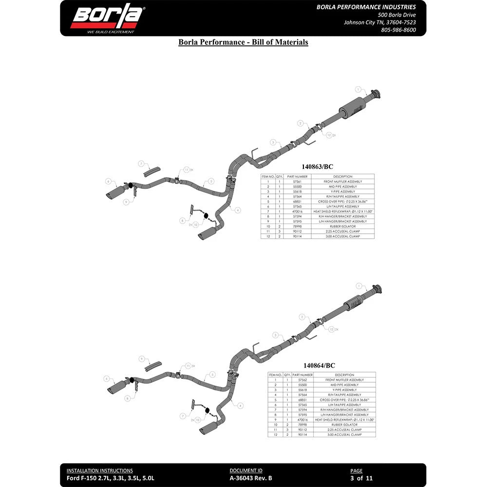 Borla 5.0L 2dr RC SB (122.8 WB) XL/XLT 3/2.25 SRE Cat-Back ATAK Black Chrome Tips | Ford F-150 (21) (140869BC)