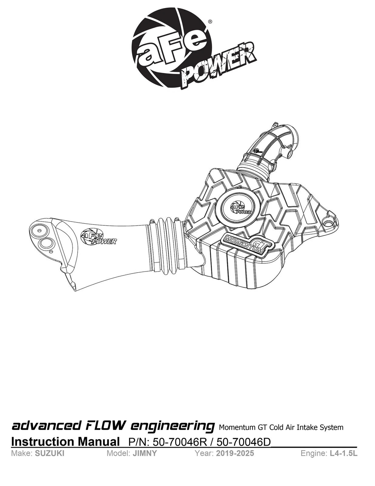 aFe 19-20 Suzuki Jimny 1.5L Momentum GT Cold Air Intake w/ Pro DRY S Media