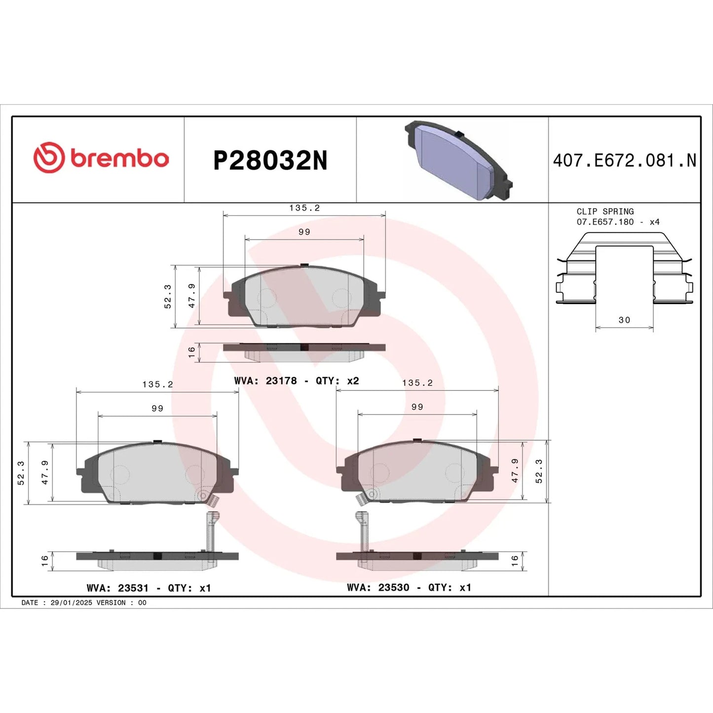 Brembo OE Front Premium NAO Ceramic Brake Pads | Acura RSX (02-06) / Honda Civic (06-11) / S2000 (00-09) (P28032N)