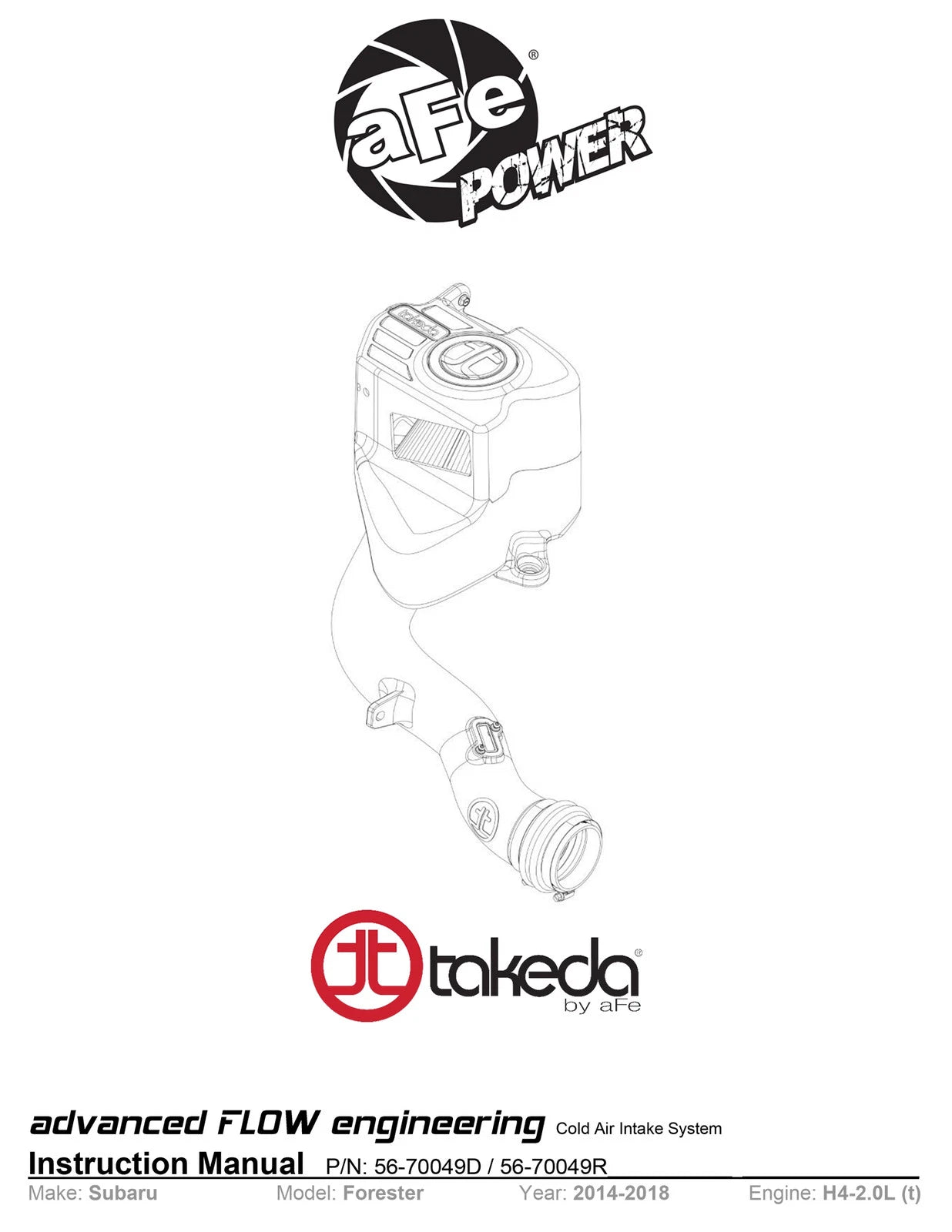 aFe 6" Takeda Intake System w/ Pro 5R Filter | Subaru Forester 14-18 H4-2.0L (56-70049R)